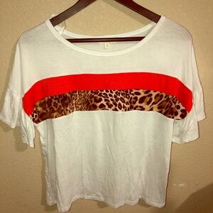 New Cheetah and Orange Striped Ruffle Sleeve Tee